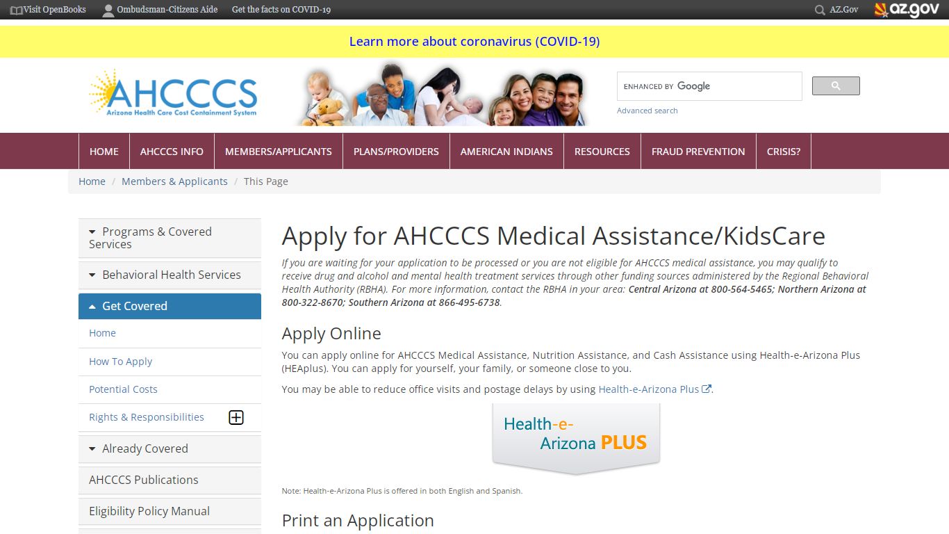 Apply for AHCCCS Health Insurance/KidsCare - azahcccs.gov