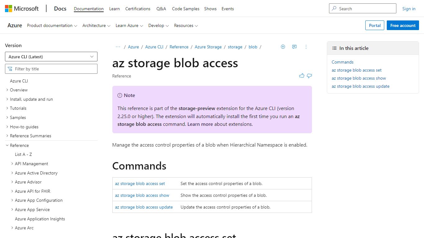 az storage blob access | Microsoft Docs